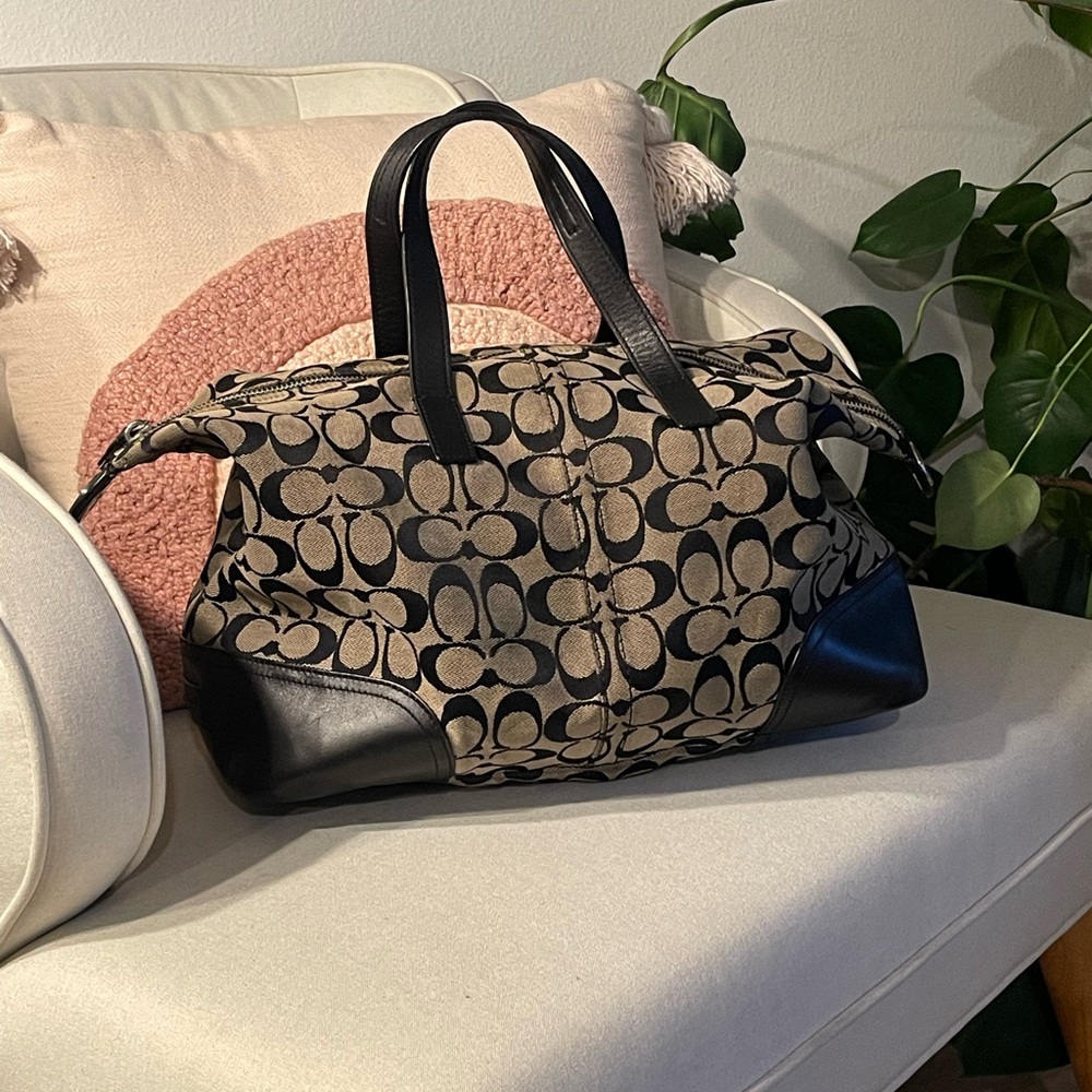 Coach monogram tote bag with detachable crossbody strap